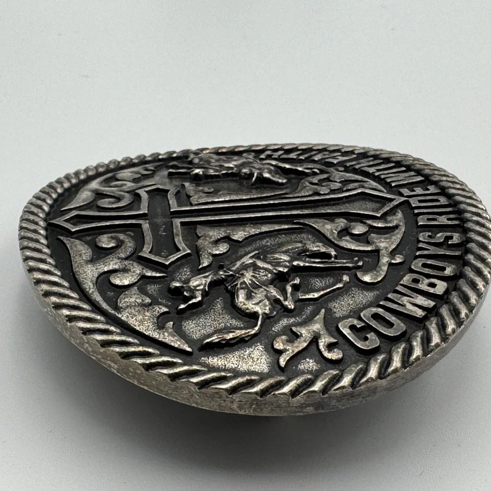 Cowboys Ride With Faith‎ Western Belt Buckle Silver Tone Cross Rodeo Bull Rider